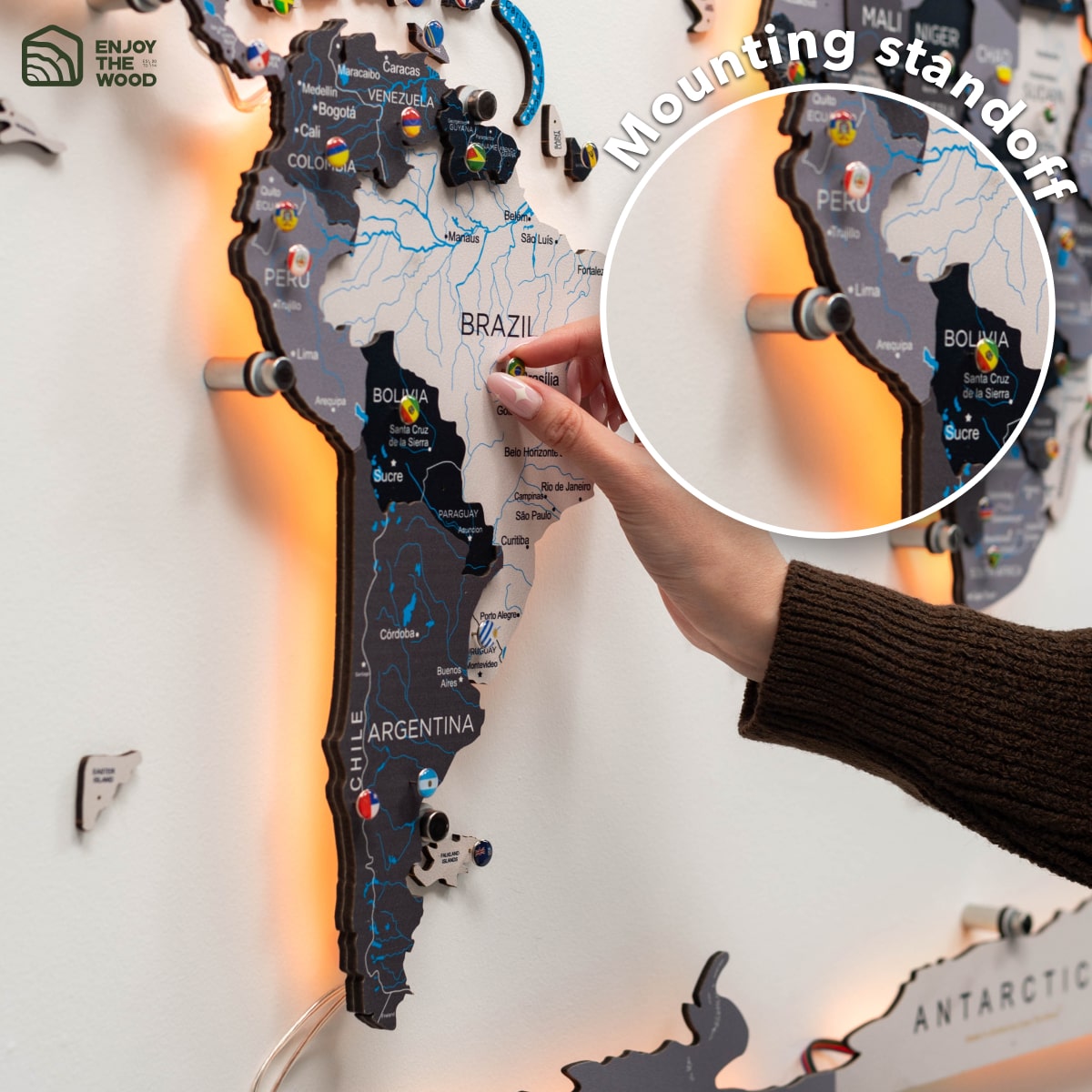 3d Led / Luminous Wooden World Map 3.0 Nordik
