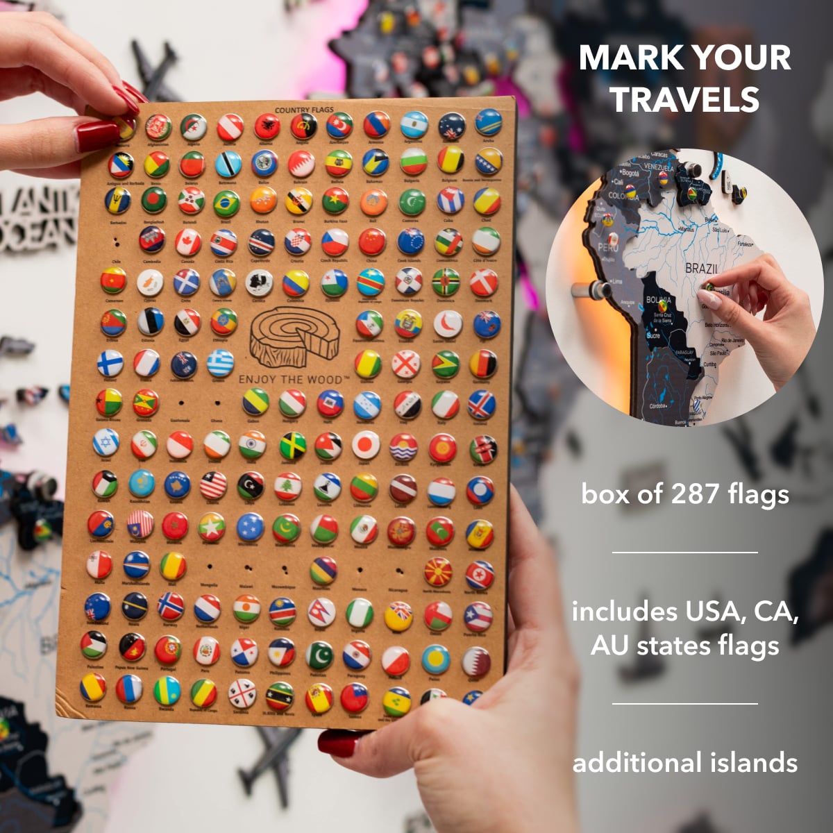 3d Led / Luminous Wooden World Map 3.0 Nordik