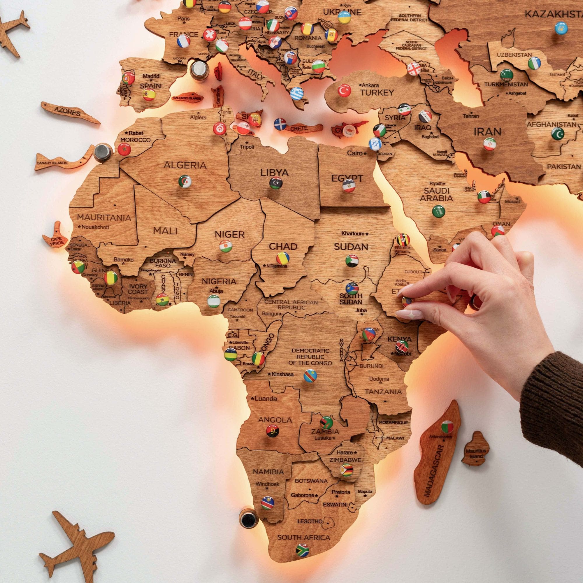 3d Led Wooden World Map 3.0 Oak