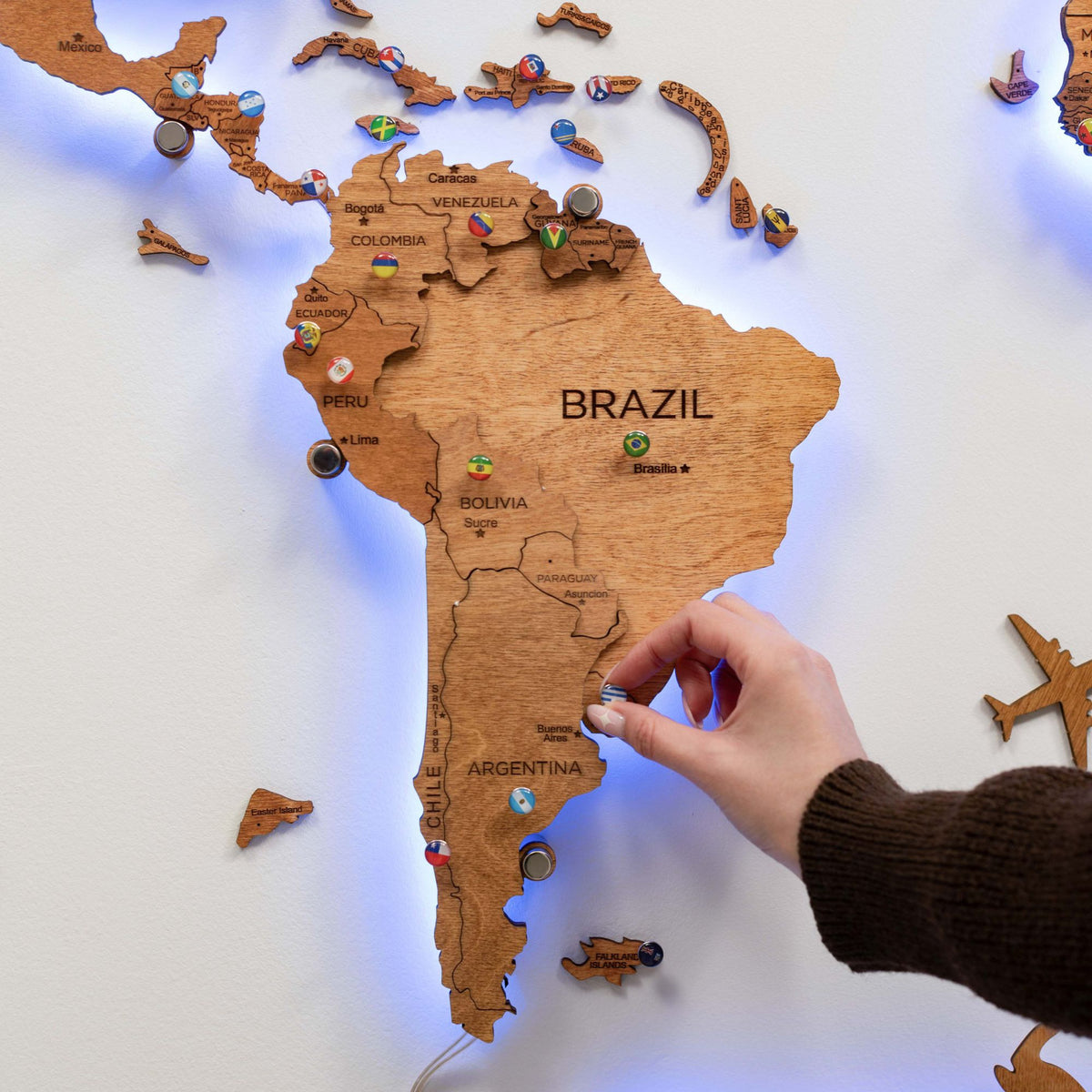 3d Led Wooden World Map 3.0 Oak
