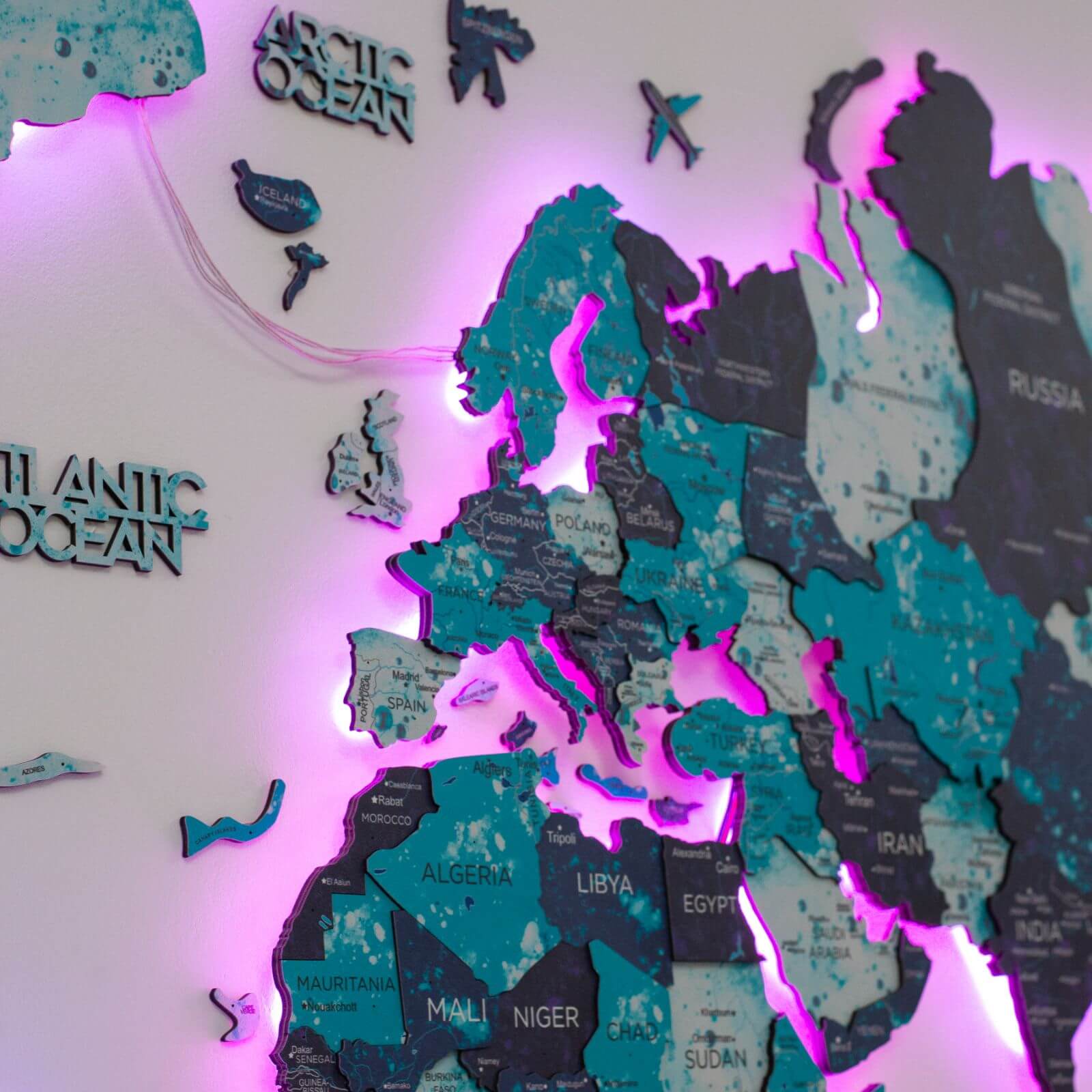 3d Led / Luminous Wooden World Map 3.0 Ocean