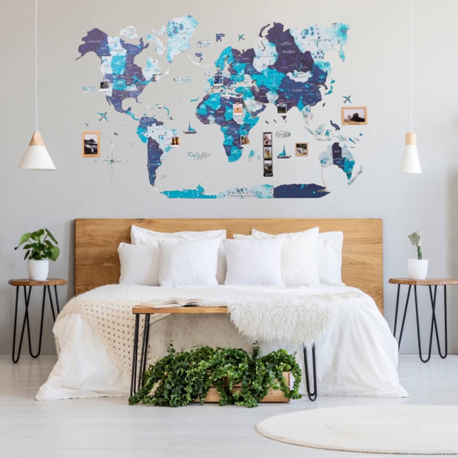 3d Led / Luminous Wooden World Map 3.0 Ocean