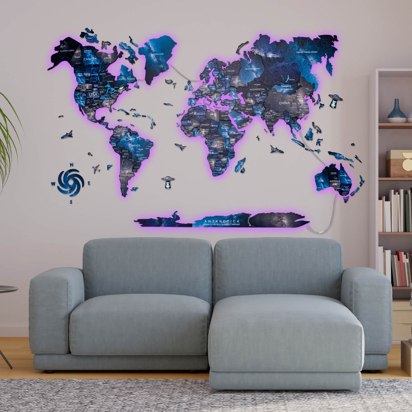 3d Led / Luminous Wooden World Map 3.0 Space