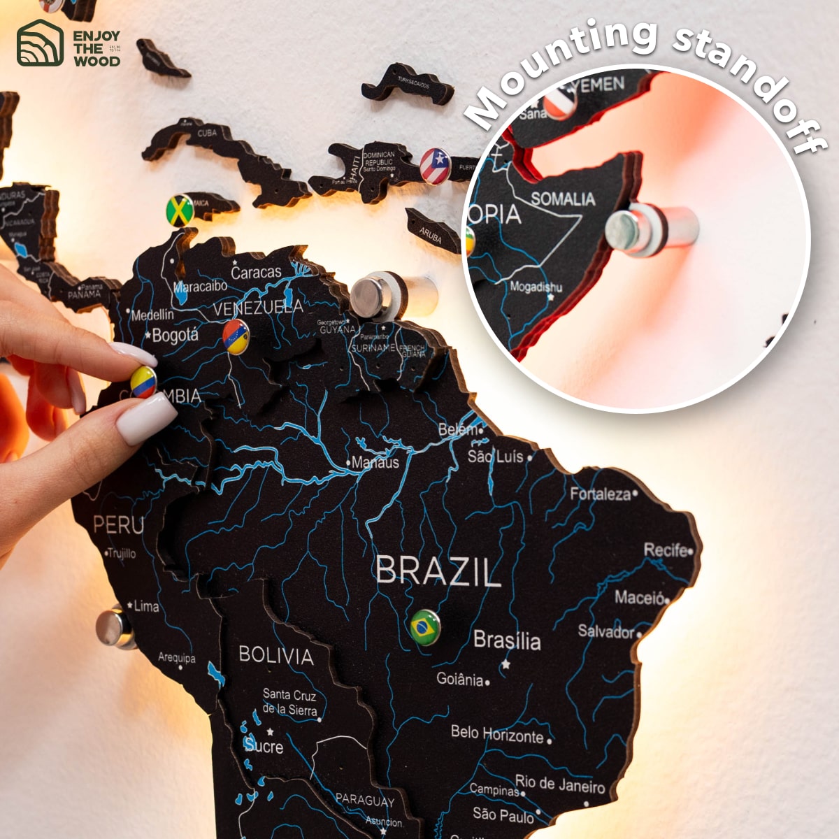 3d Led / Luminous Wooden World Map 3.0 Space
