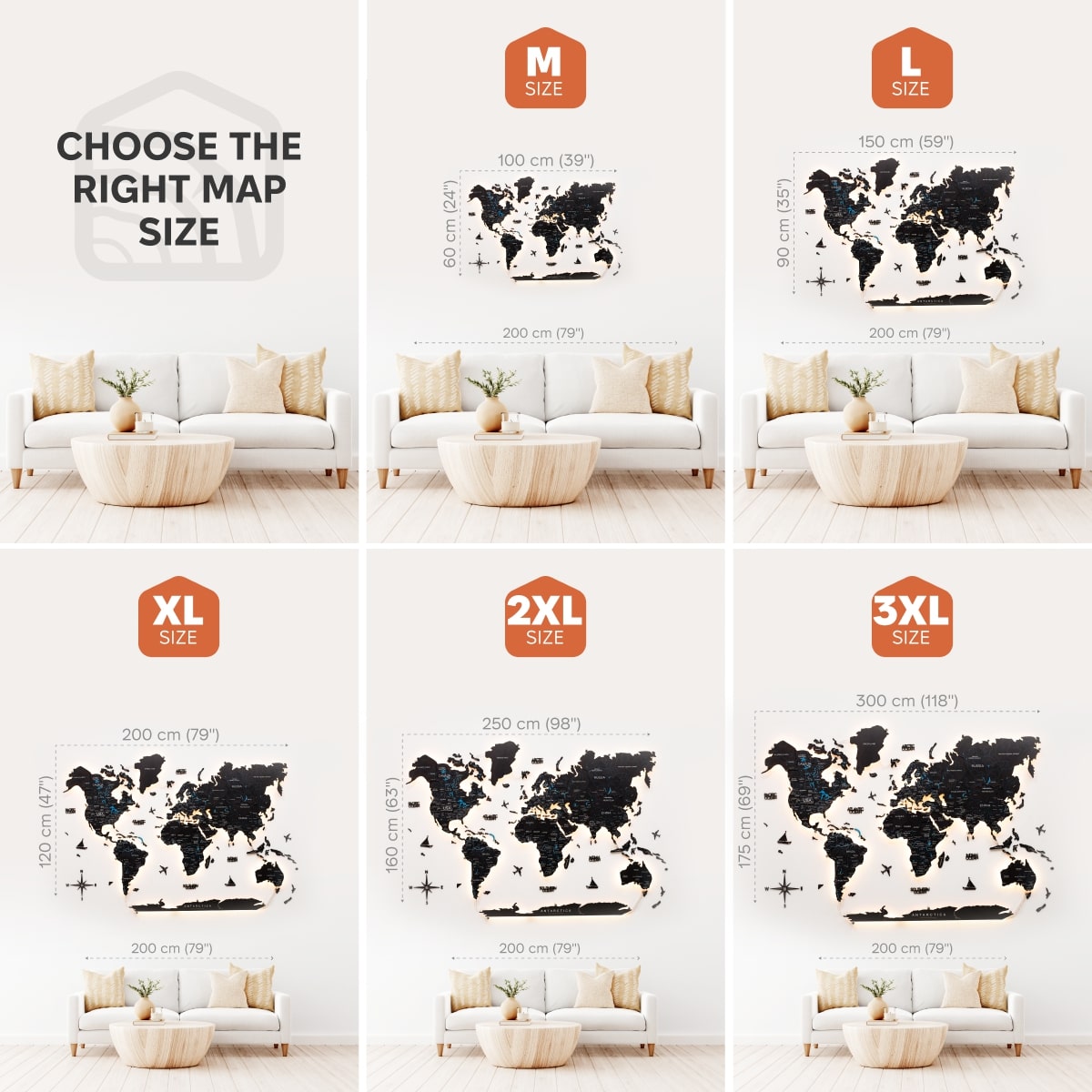 3d Led / Luminous Wooden World Map 3.0 Midnight
