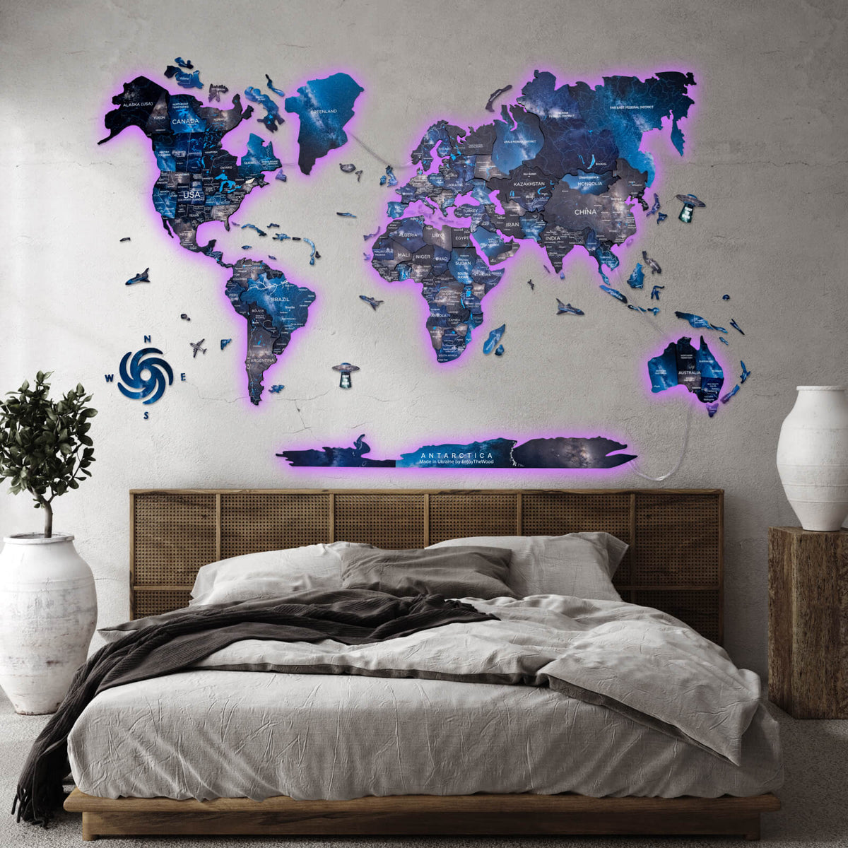 3d Led / Luminous Wooden World Map 3.0 Space