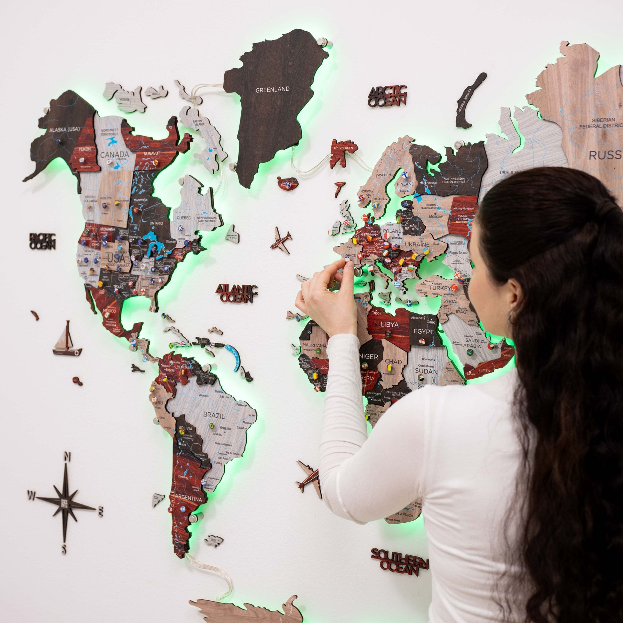 3d Led / Luminous Wooden World Map 3.0 Urban