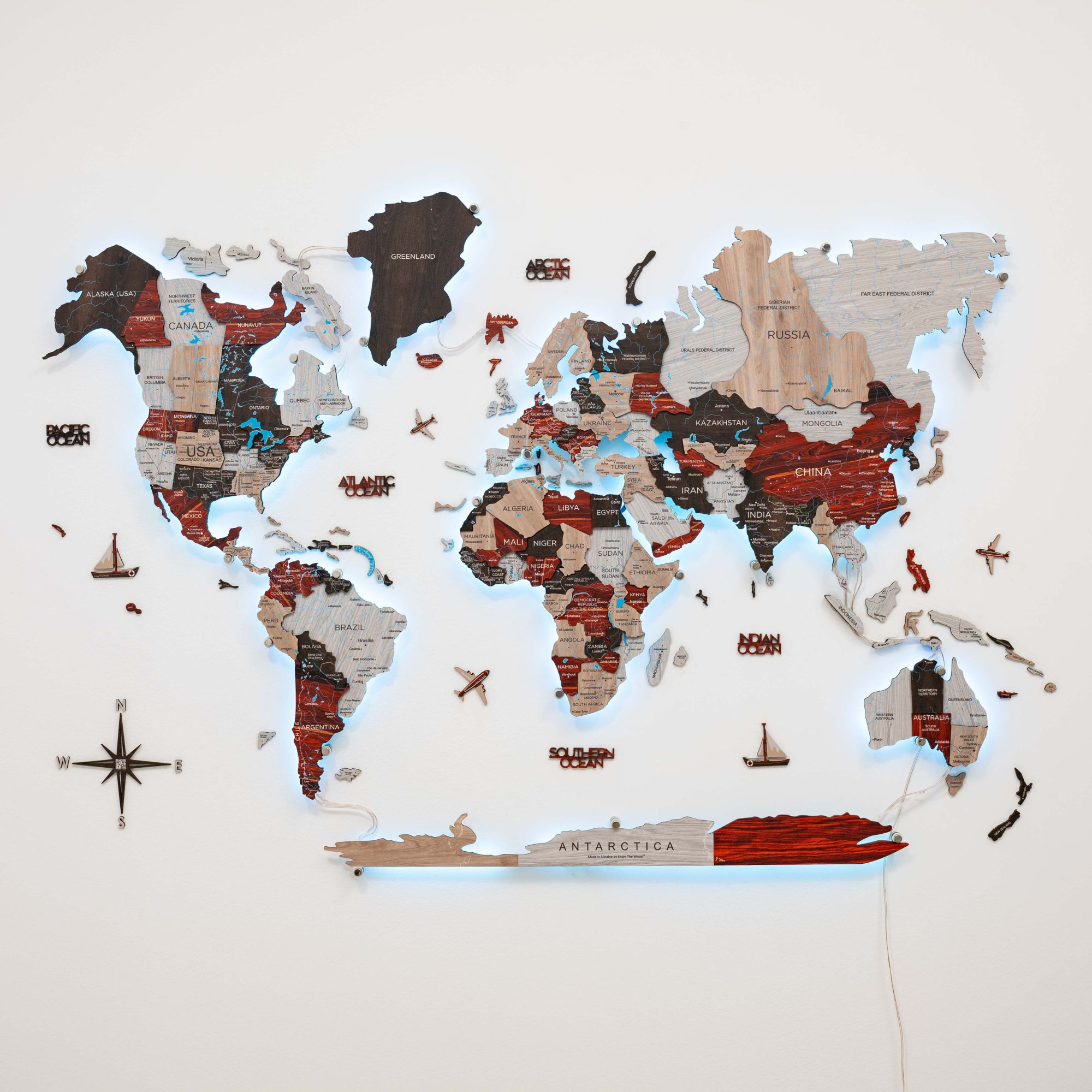 3d Led / Luminous Wooden World Map 3.0 Urban