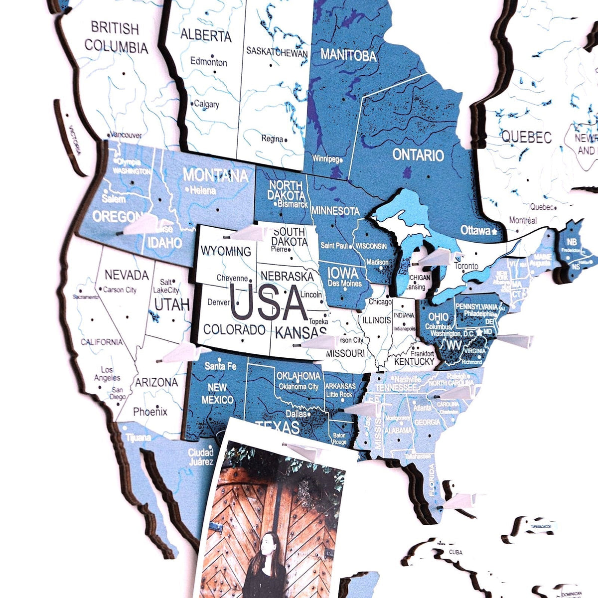 3d Wooden World Map Aqua