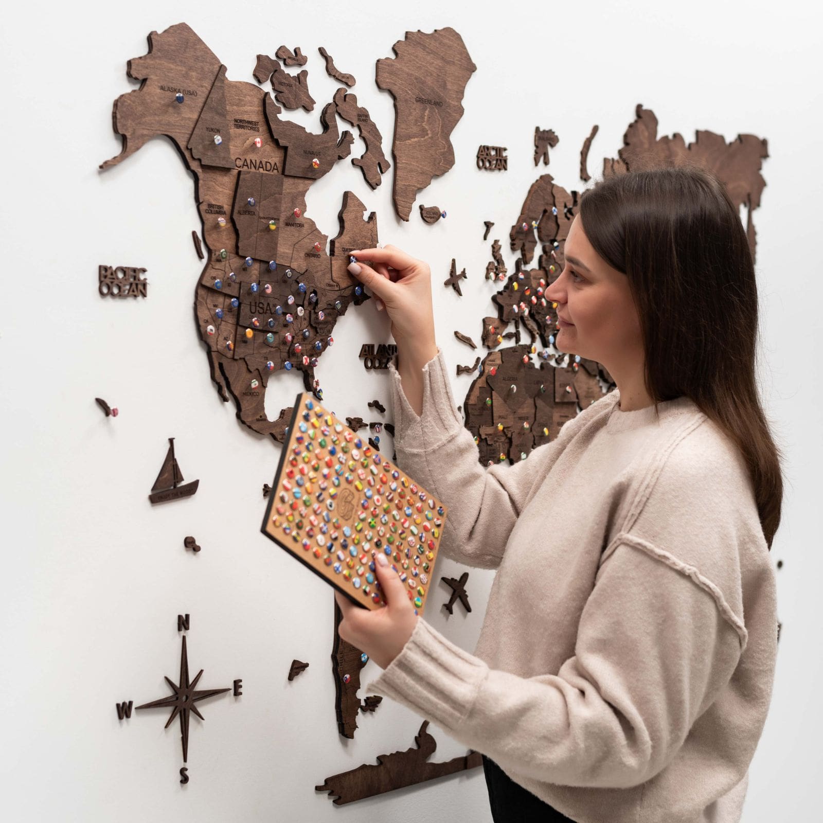 3d Wooden World Map Dark Walnut