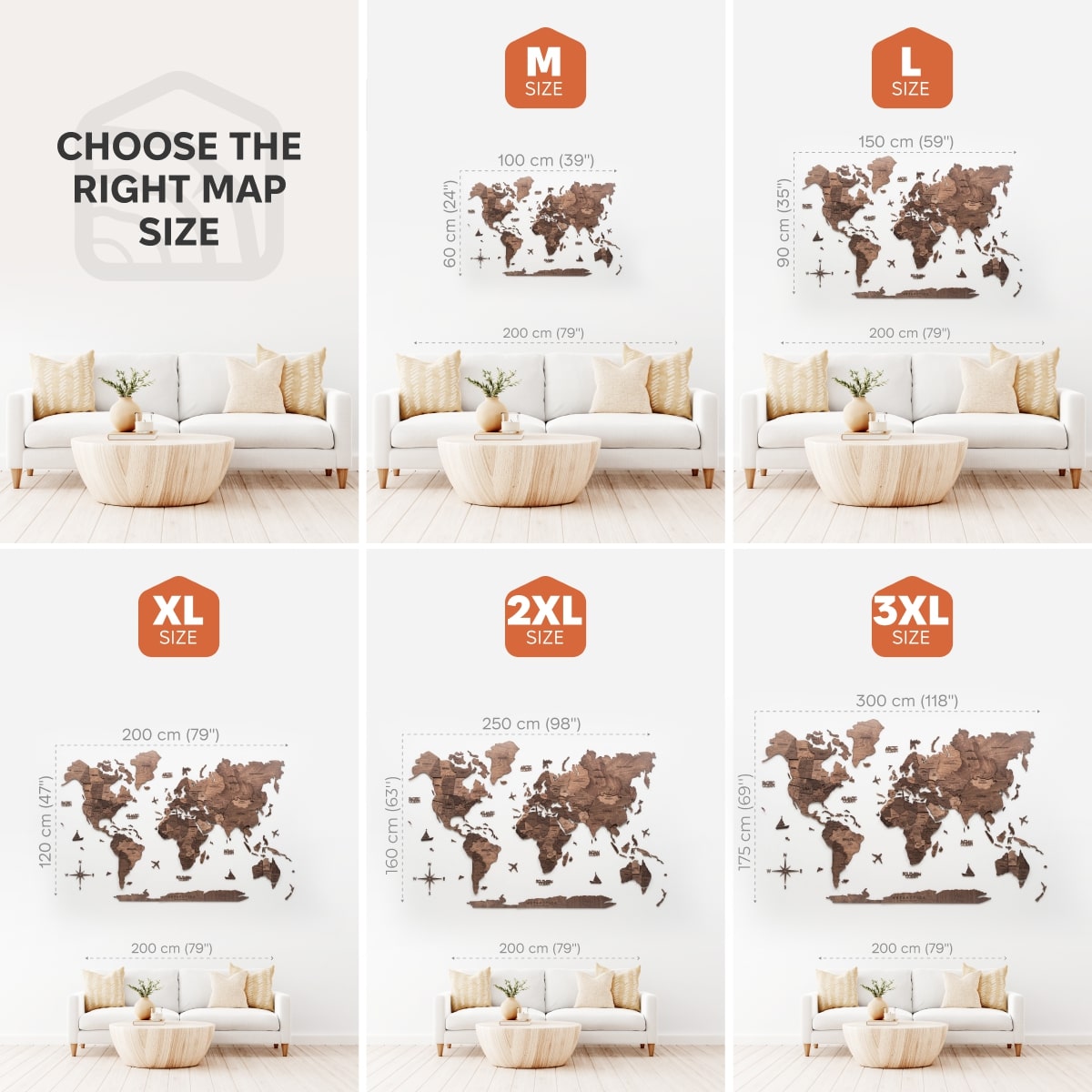 3d Wooden World Map Dark Walnut