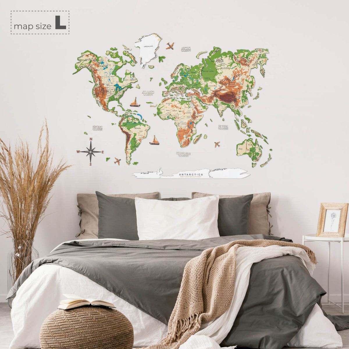 3d Wooden World Map Physical