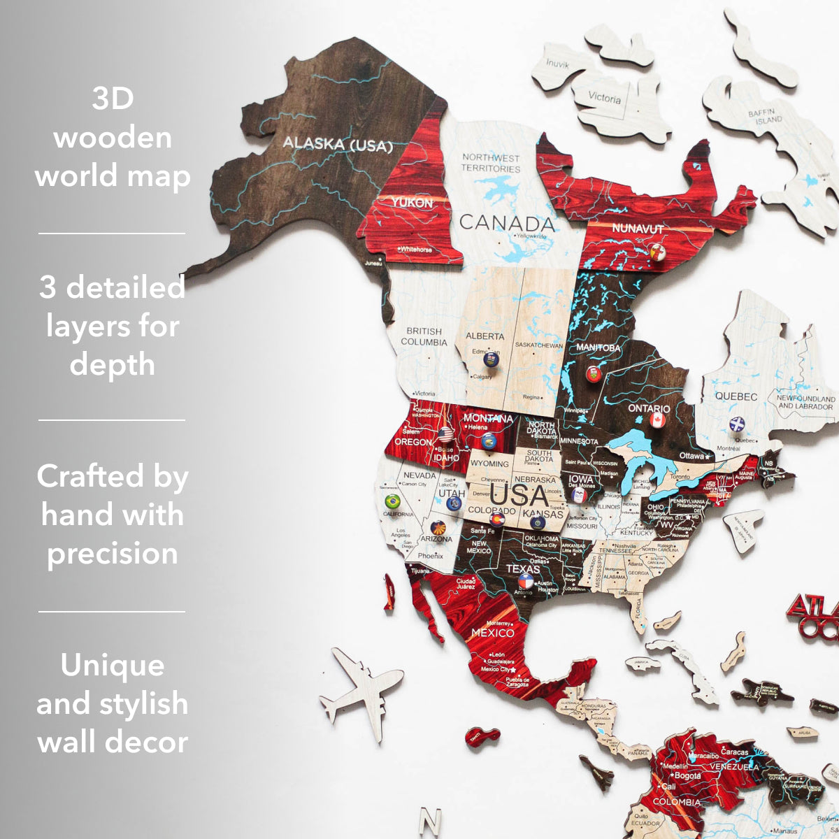 3d Luminous Colored Wooden World Map Urban