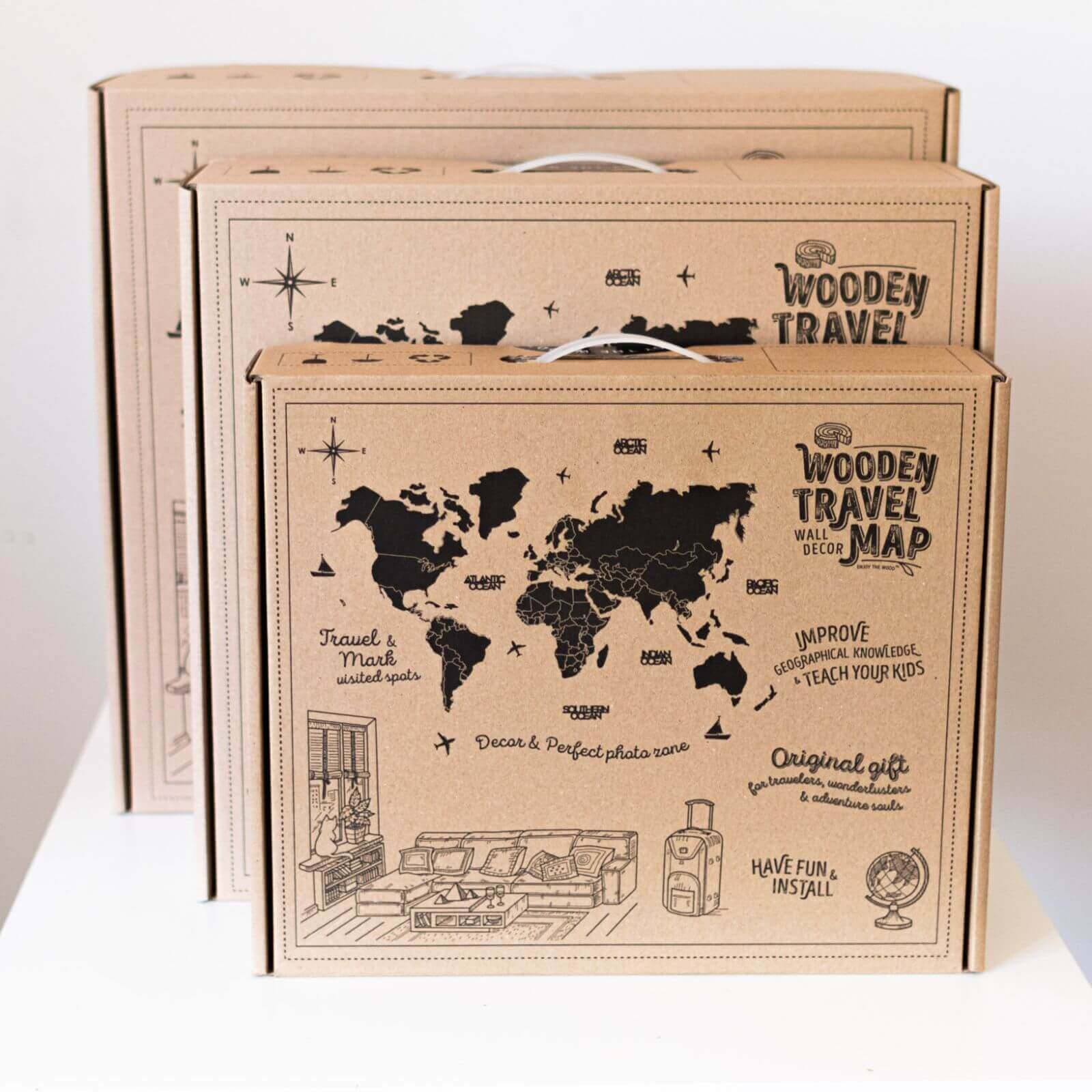 3d Wooden World Map Volcano