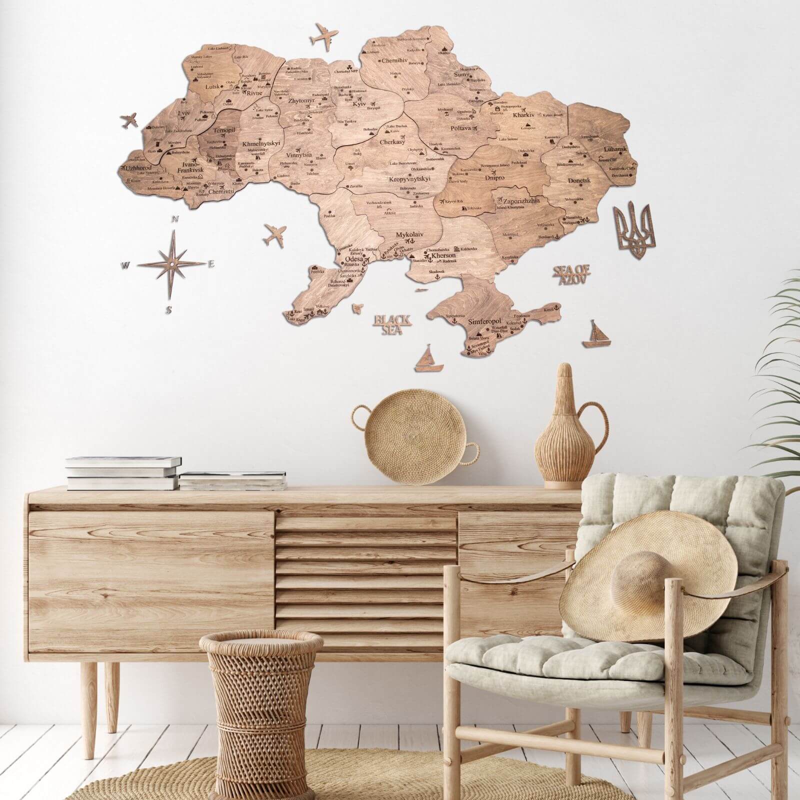 Wooden Map Of Ukraine Cappuccino