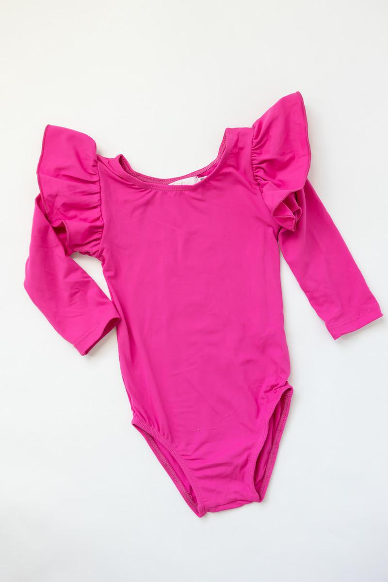 Hot Pink L/s Flutter Sleeve Leotard