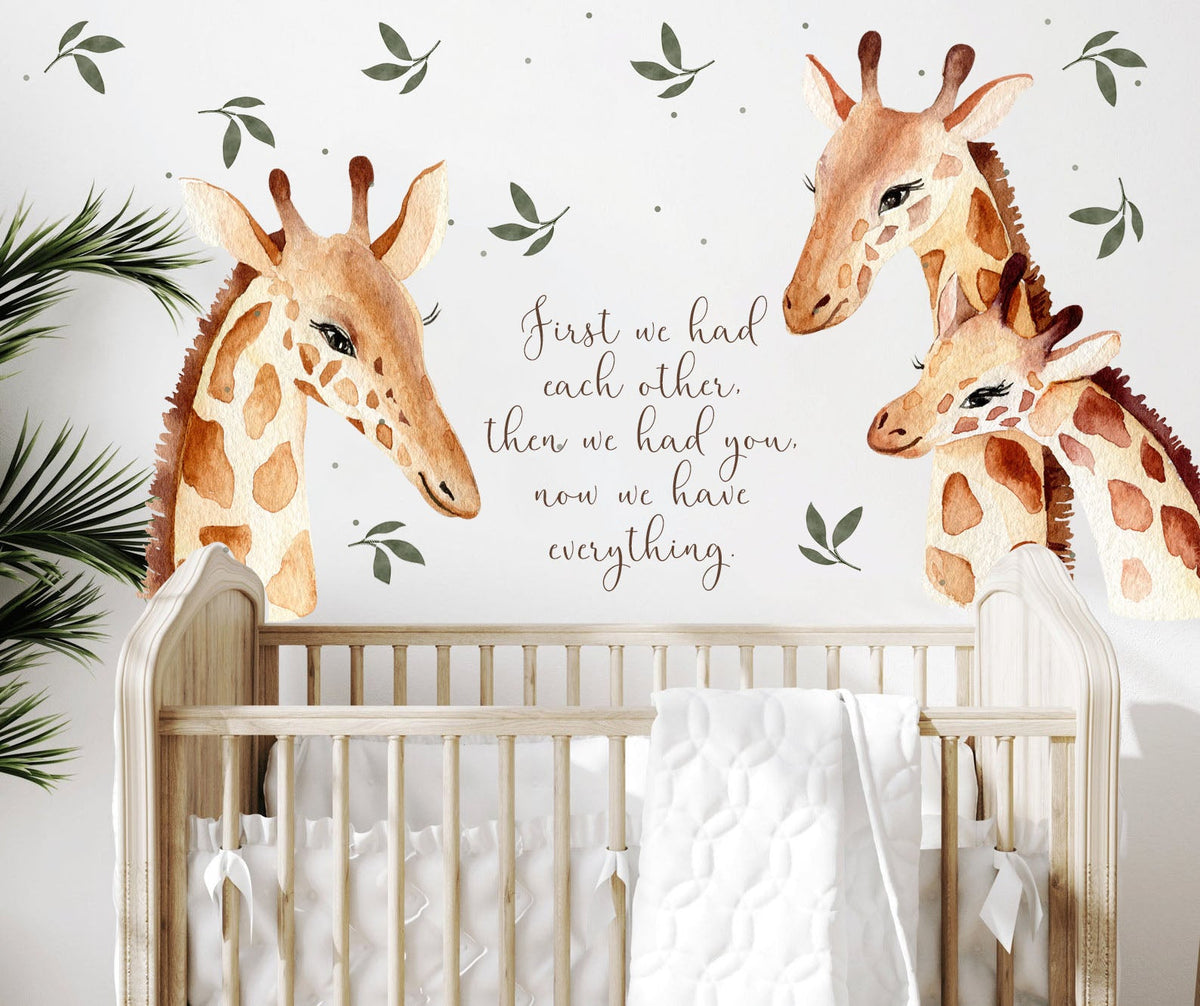 Giant Giraffes With Text - Fabric Nursery Wall Art Decals