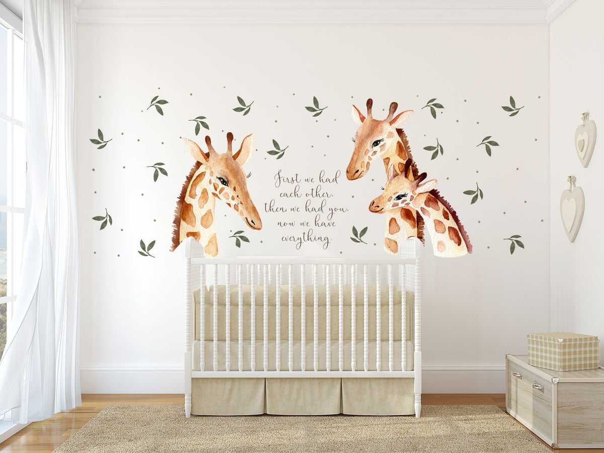 Giant Giraffes With Text - Fabric Nursery Wall Art Decals