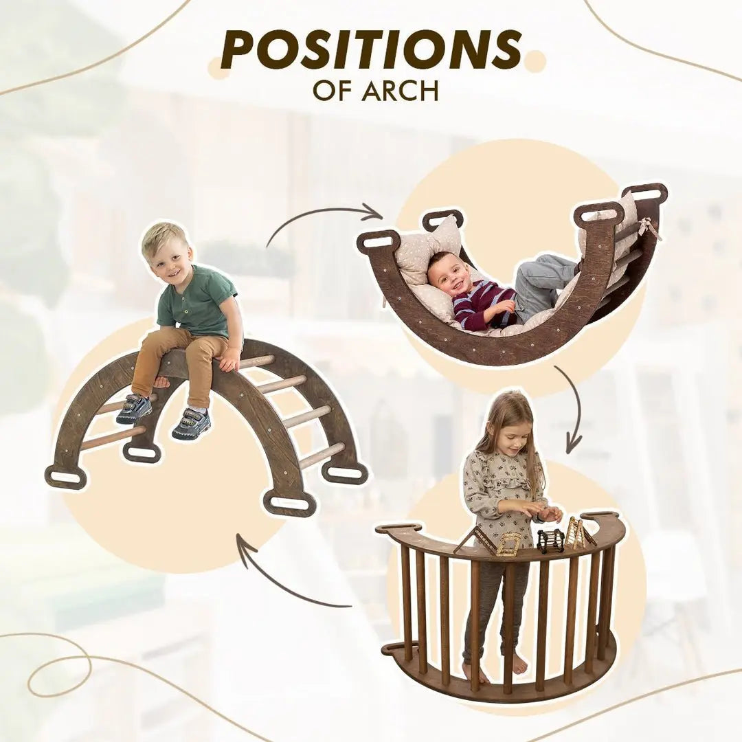 3in1 Montessori Playset For Toddlers: Arch + Slide + Cushion - Chocolate