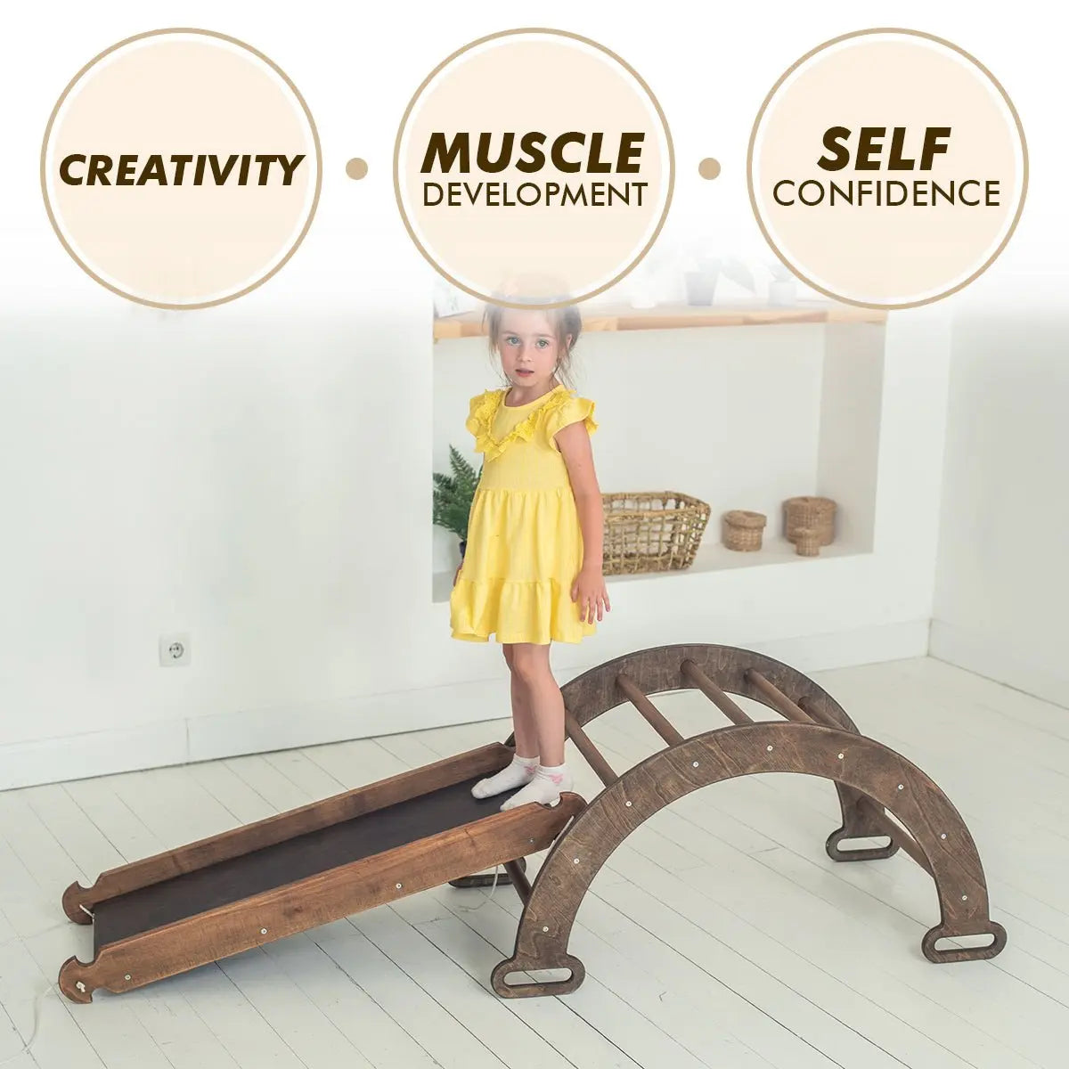 3in1 Montessori Playset For Toddlers: Arch + Slide + Cushion - Chocolate