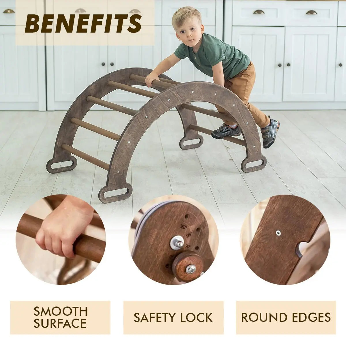 3in1 Montessori Playset For Toddlers: Arch + Slide + Cushion - Chocolate