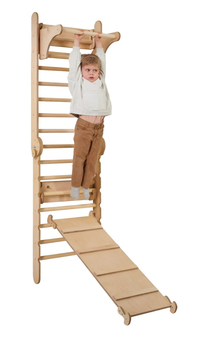 3in1 Wooden Swedish Wall / Climbing Ladder For Children + Swing Set + Slide Board