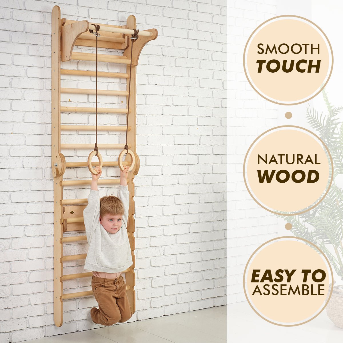 3in1 Wooden Swedish Wall / Climbing Ladder For Children + Swing Set + Slide Board