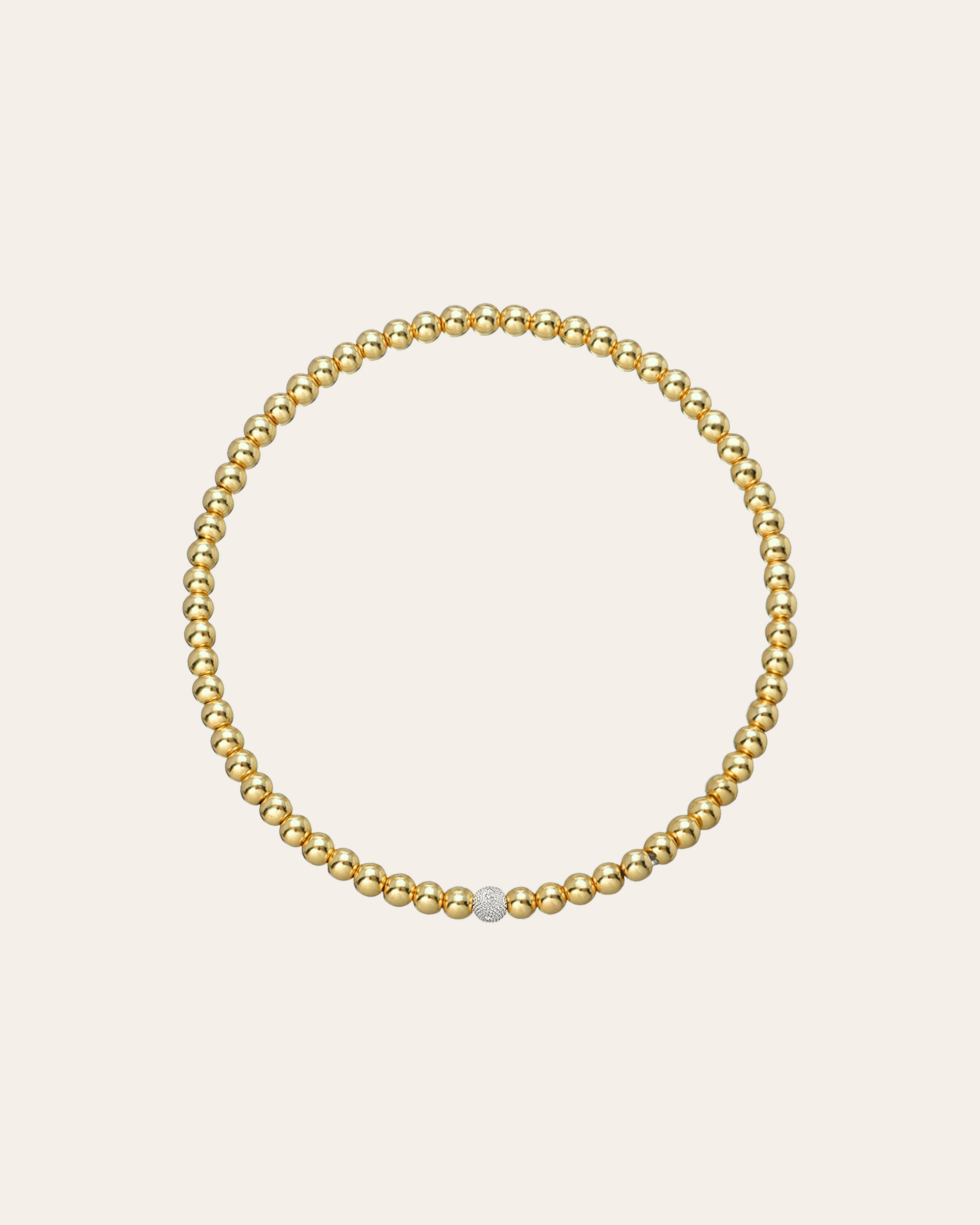 3mm Gold Bead Bracelet With Diamond Bead