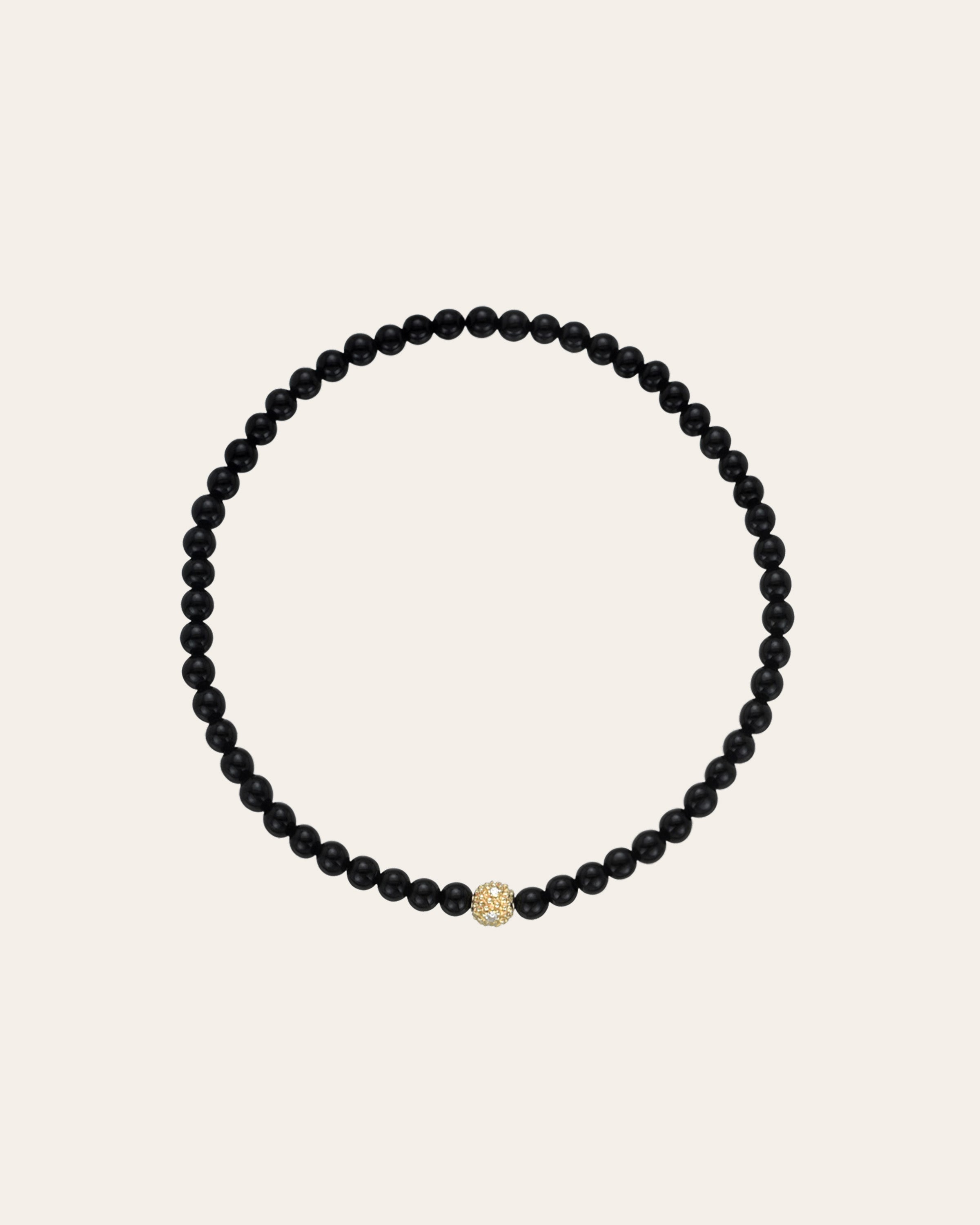 3mm Black Onyx Bead Bracelet With Diamond Bead