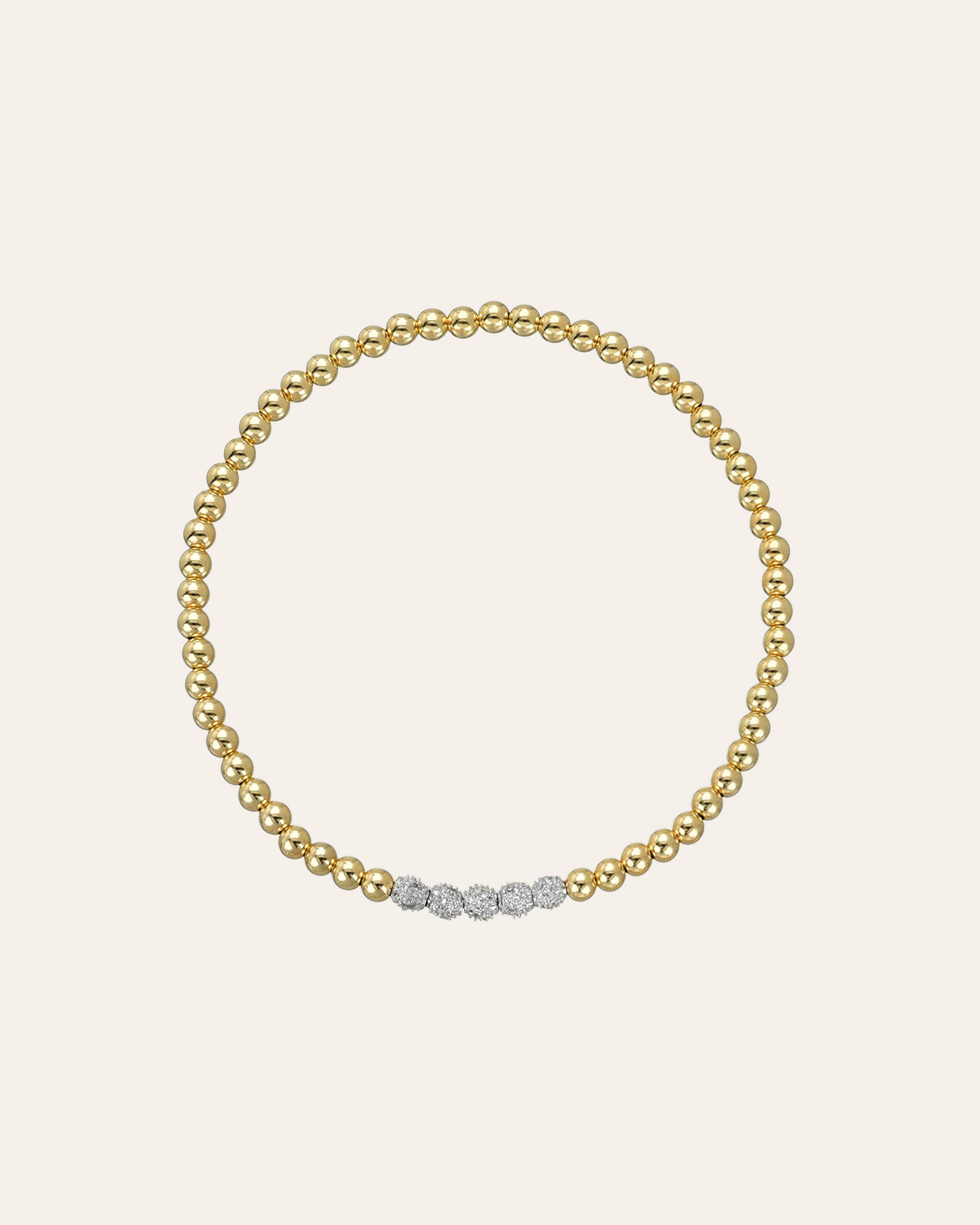 3mm Gold Bead Bracelet With Multi Diamond Beads