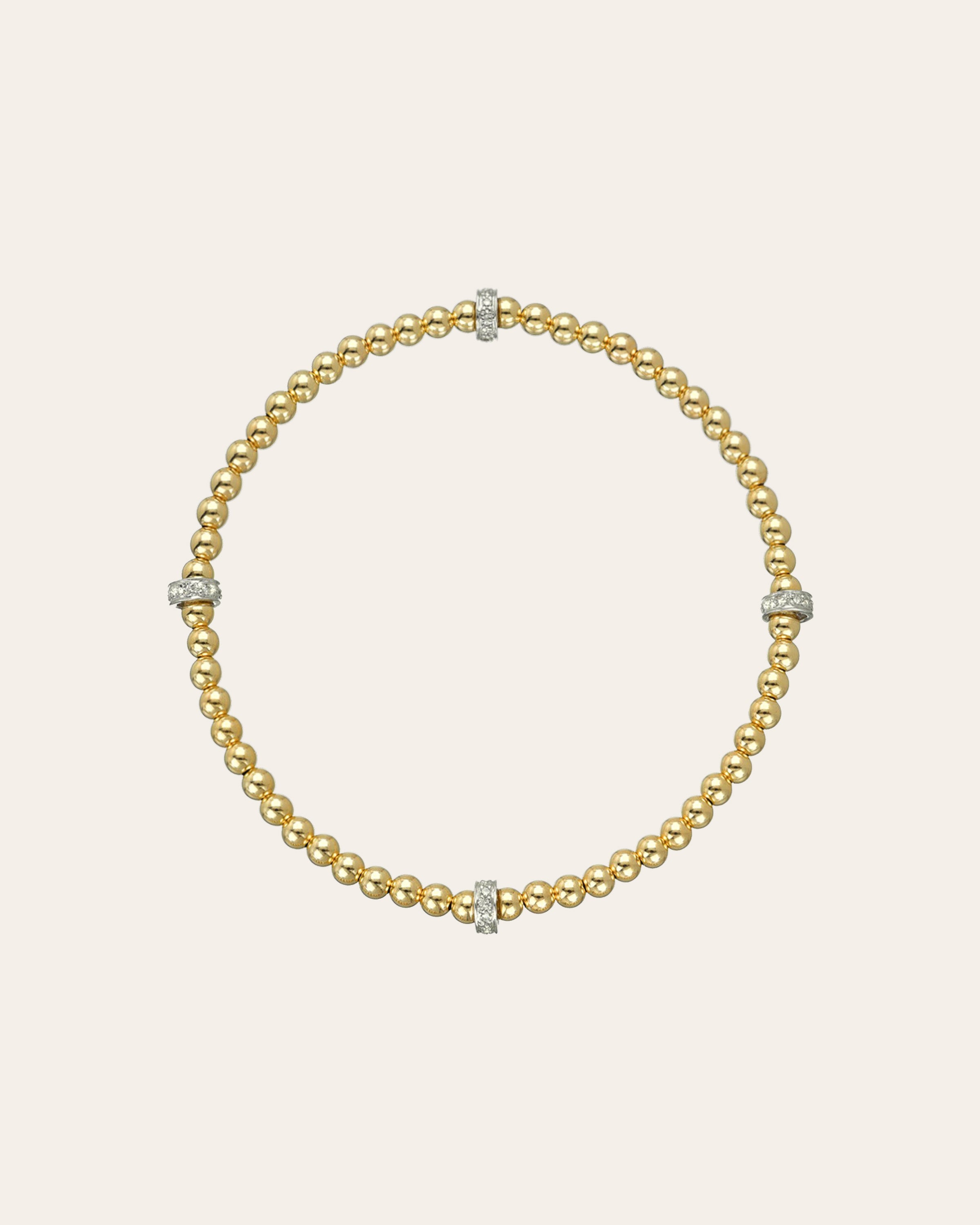 3mm Gold Segment Bead Bracelet With Diamond Bars