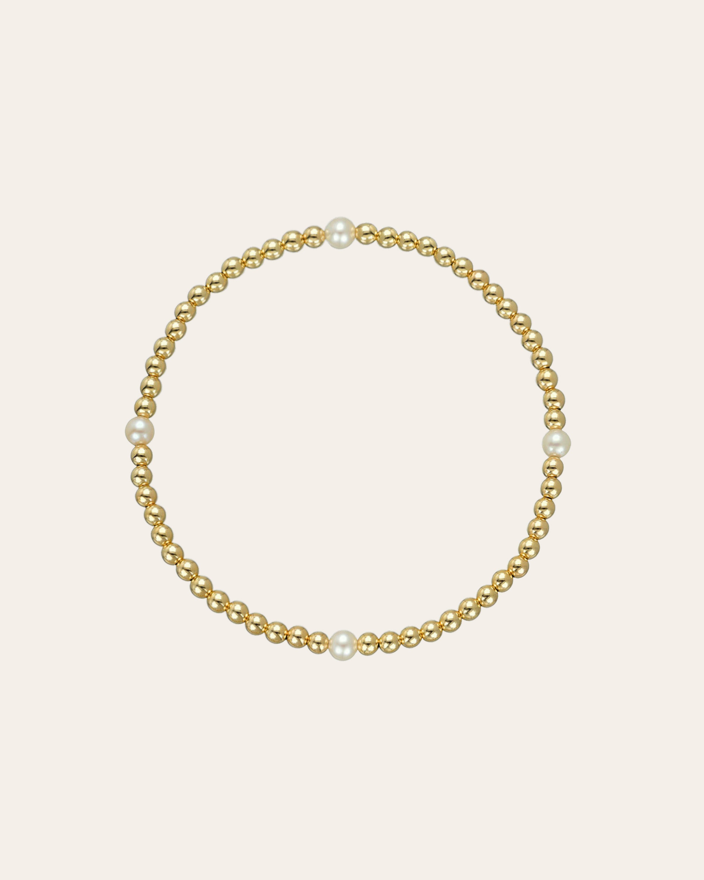 3mm Gold Segment Bead Bracelet With Pearl Beads