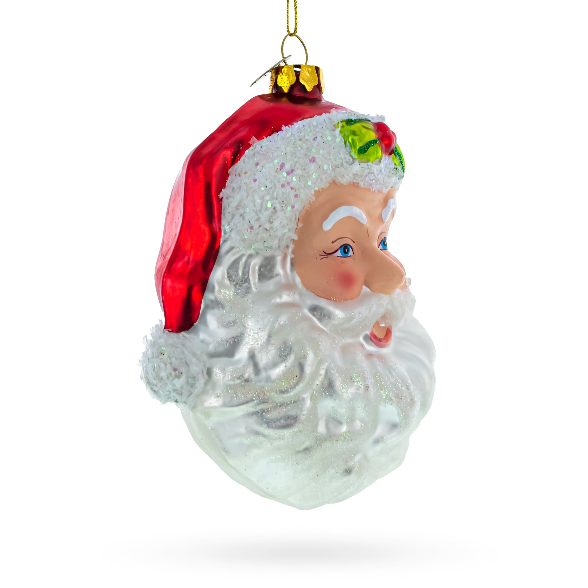 Santa With Festive Mistletoe - Blown Glass Christmas Ornament