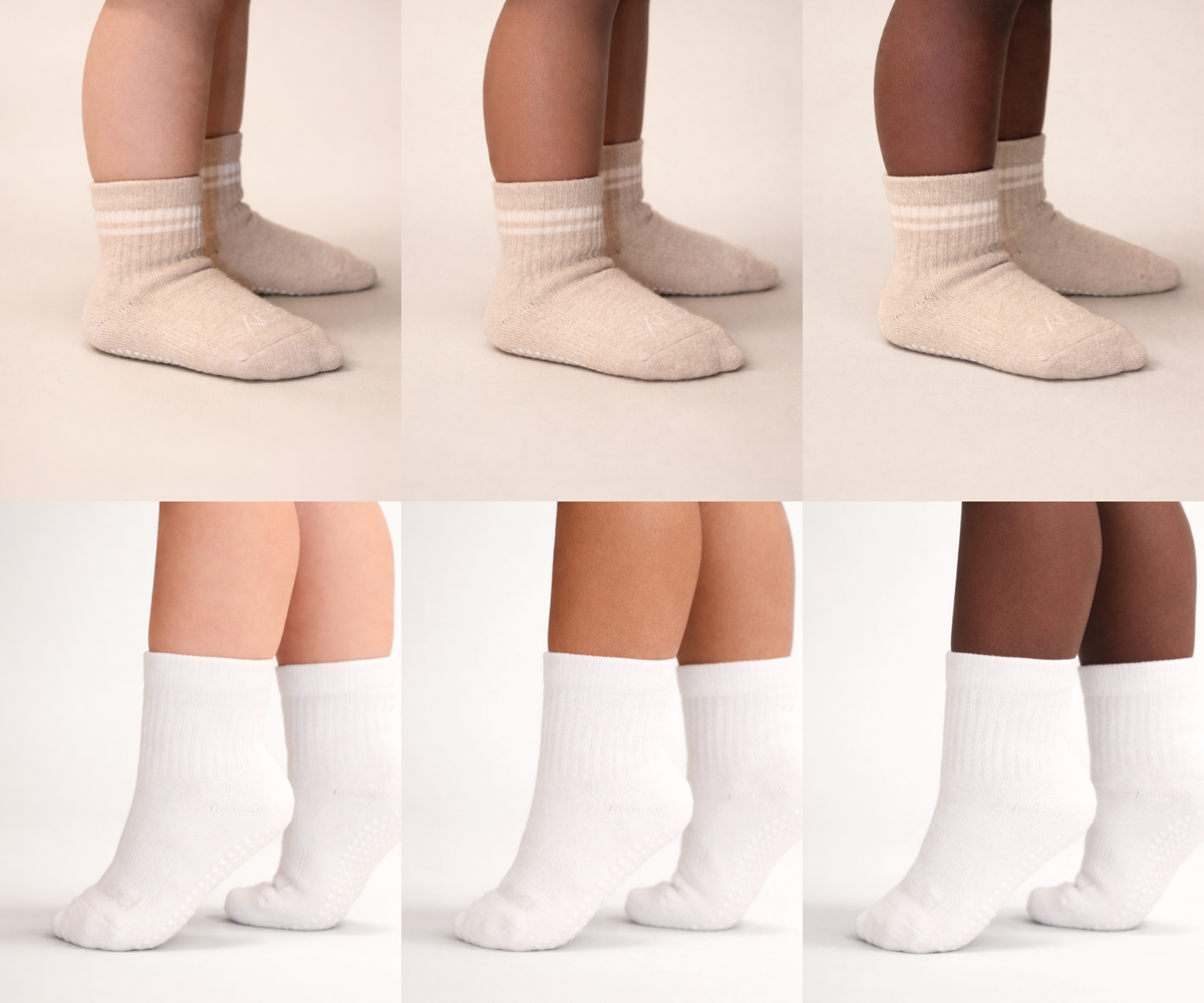 Toddler Gripper Crew Socks 4-pack (4-5t) - Oat