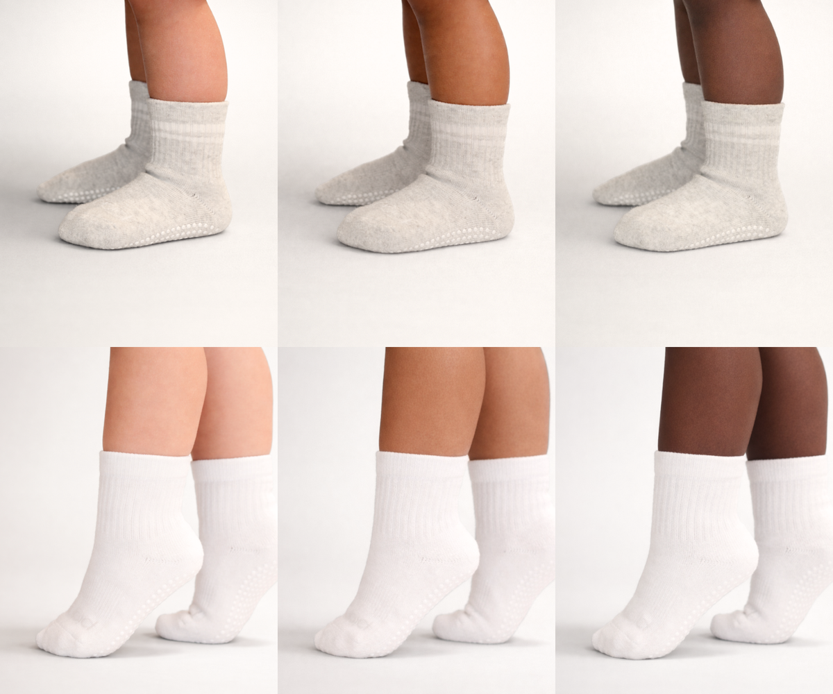 Toddler Gripper Crew Socks 4-pack (4-5t) - Pebble