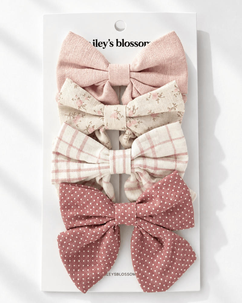 4-piece Bow Clip Set - Antique Rose