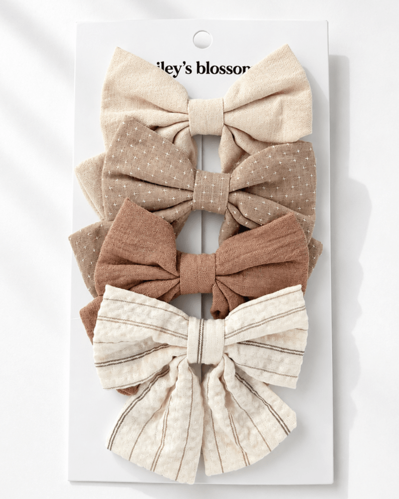 4-piece Bow Clip Set - Heirloom Linen