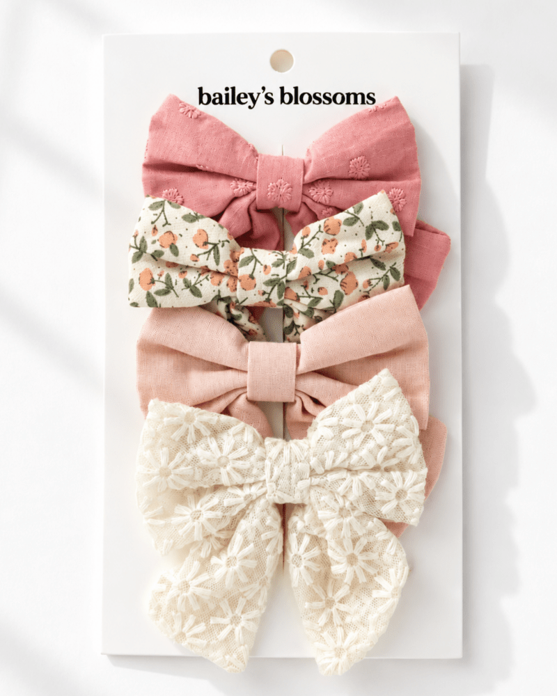 4-piece Bow Clip Set - Sweet Blossom