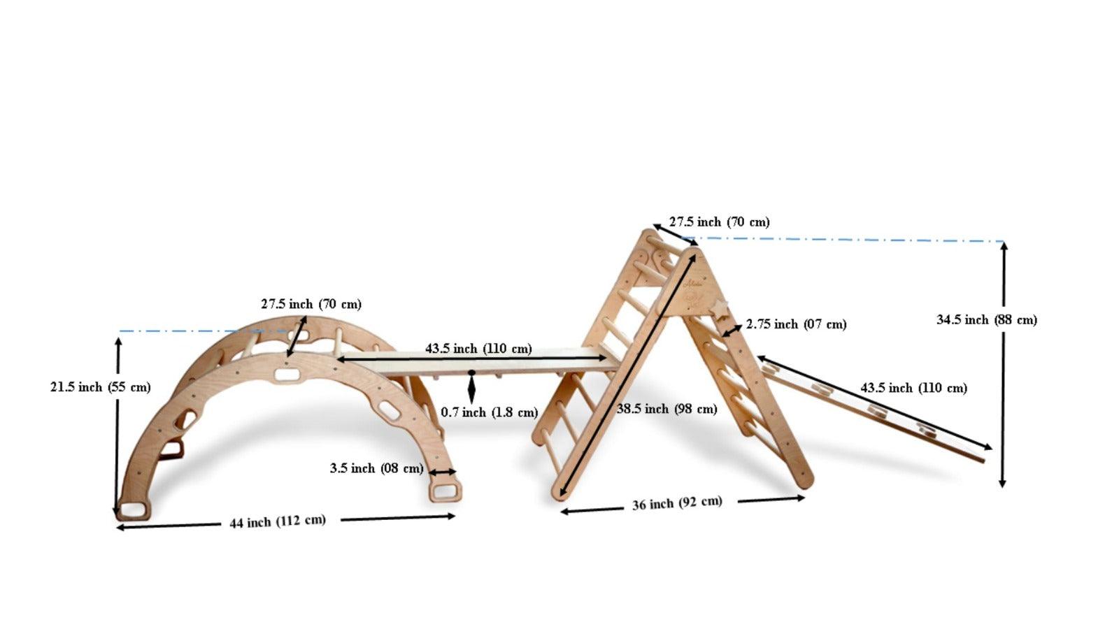 4 Pieces Montessori Climbing Set - Climbing Triangle - Arch/rocker And 2 Ramps