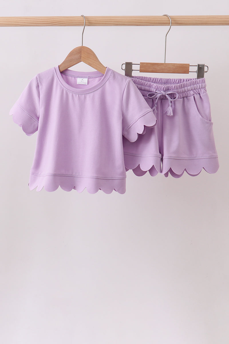 Lavender Scalloped Mom&me Shorts Set