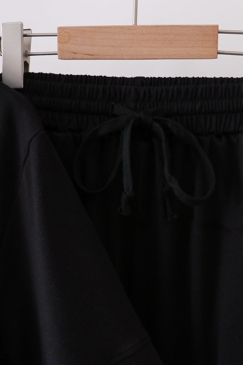 Black Scalloped Women Shorts Set
