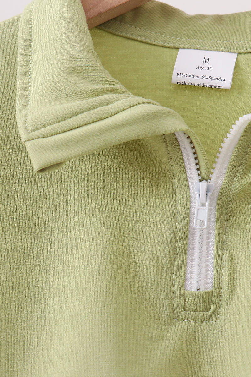 Sage Scalloped Zipper Shorts Set