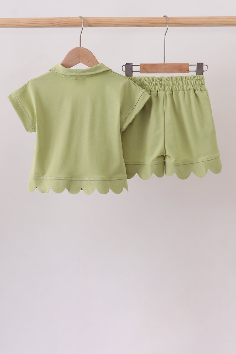 Sage Scalloped Zipper Shorts Set