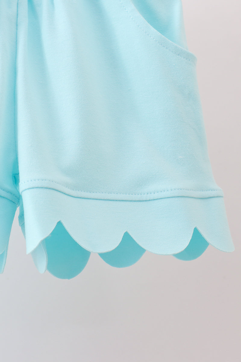 Light Blue Scalloped Zipper Shorts Set
