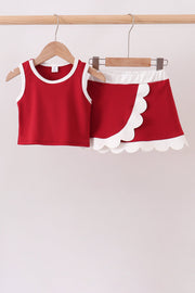 Burgundy Performance Scalloped Skorts Set