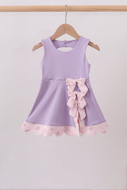 Purple Scalloped Bow Active Dress