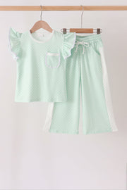 Green Polka Dot Pocket Ruffle Pants Set