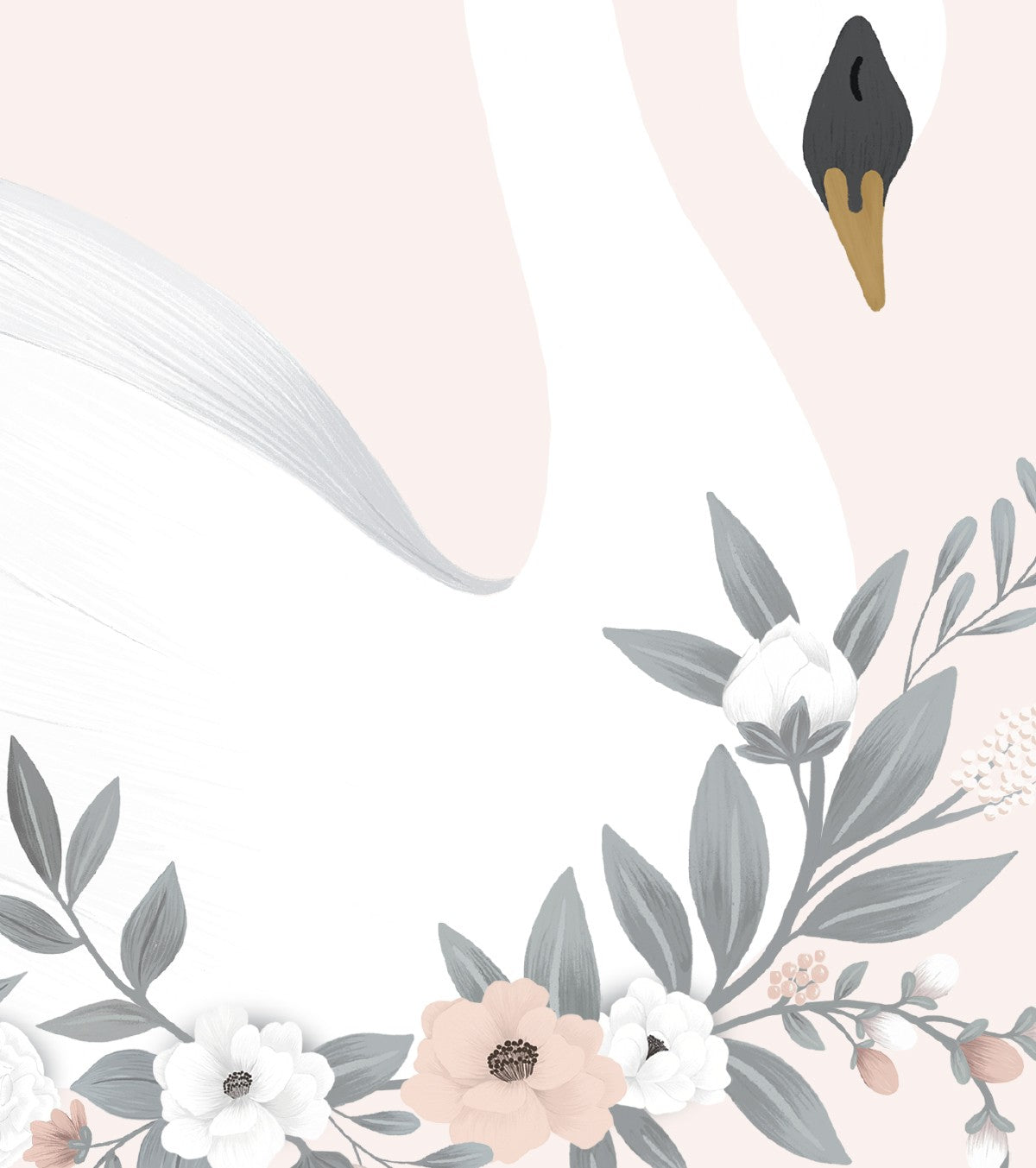 Grace - Children's Poster - Swan And Flowers (pink Background)