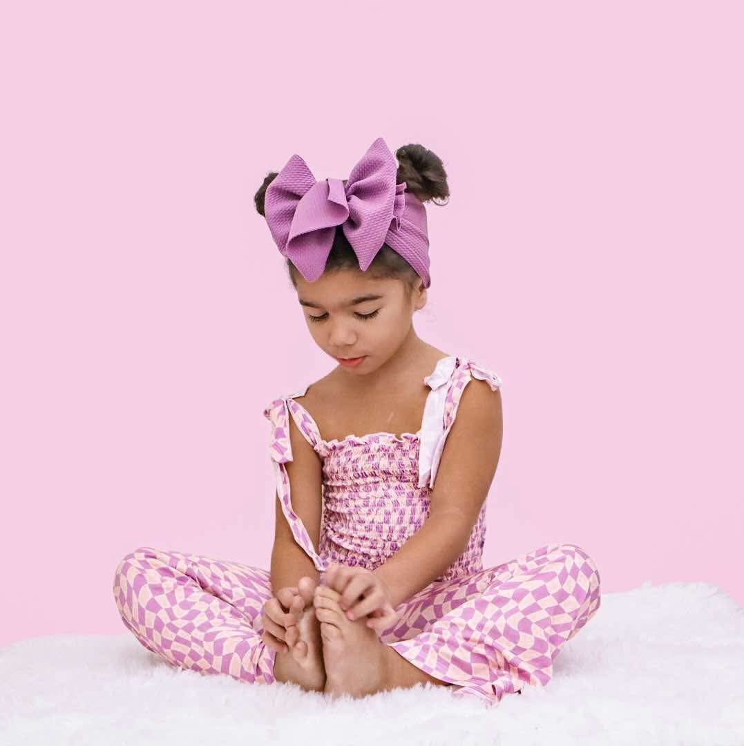 Plum Wavy Checkers Dream Smocked Flare Set