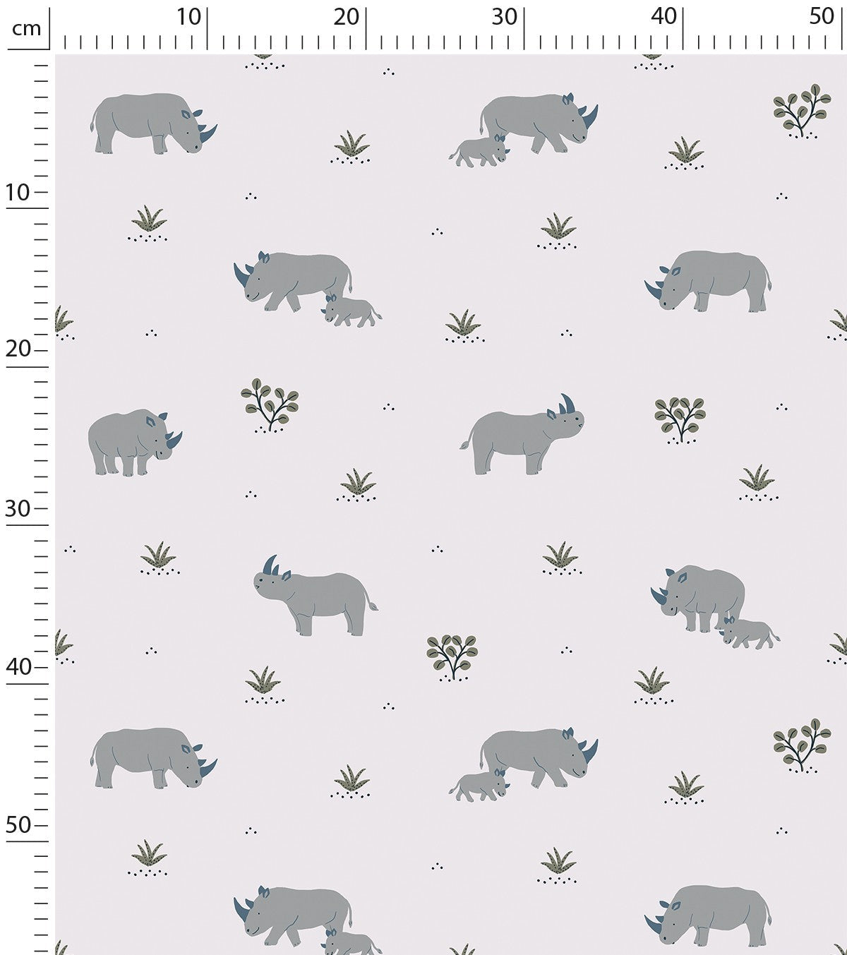 Tanzania - Children's Wallpaper - Rhinoceros Motif Grey Background